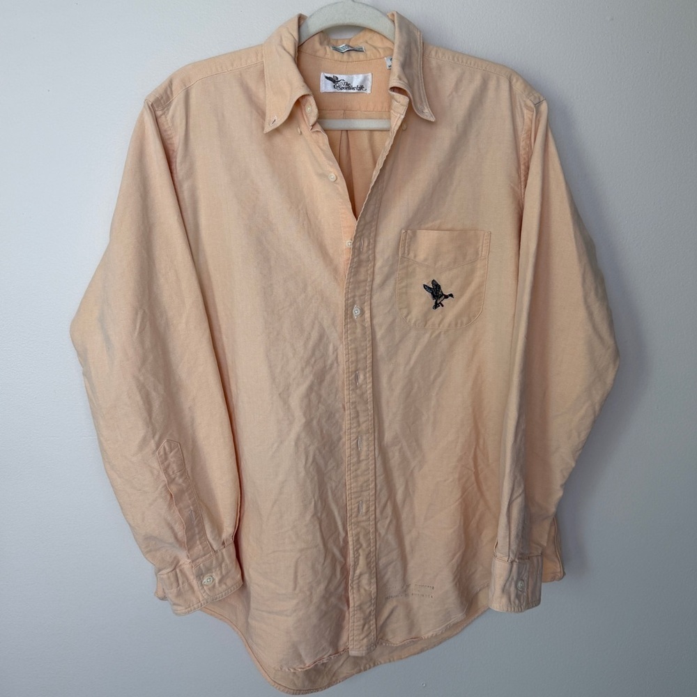 Vintage peach long sleeve button up embroidered pheasant bird size L/XL